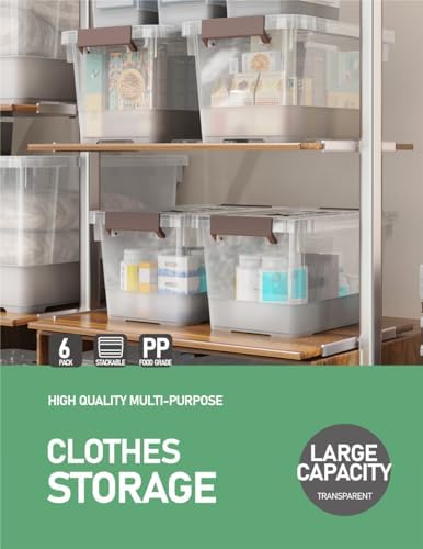 WYT 6 Pack 17qt Clear Plastic Storage Bin with Lid and Latching Buckles, Stackable Tote Organizing Box with Handle - Image 7
