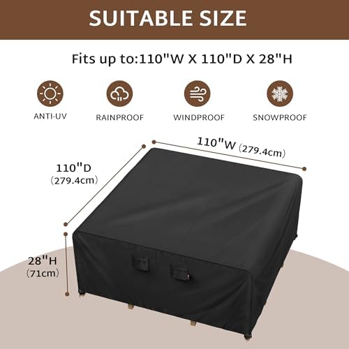 iBirdie Outdoor Table Patio Furniture Cover 110 x 110 inch, Waterproof - Image 2