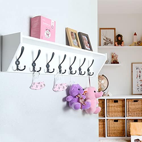 WEBI Coat Rack Wall Mount with Shelf,35" Long White Shelf with Hooks Underneath,7 Triple Hooks,Key Rack for Wall,Entryway Shelves for Wall - Image 2