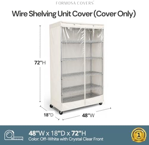 Formosa Covers Premium Clear Front Wire Shelf Steel Rack Cover Off White - Heavy-Duty Storage Solution for Wire Shelving Rack (48”Wx18”Dx72”H) - Waterproof PVC, Water/Dust Resistant Fabric, Zippers - Image 2
