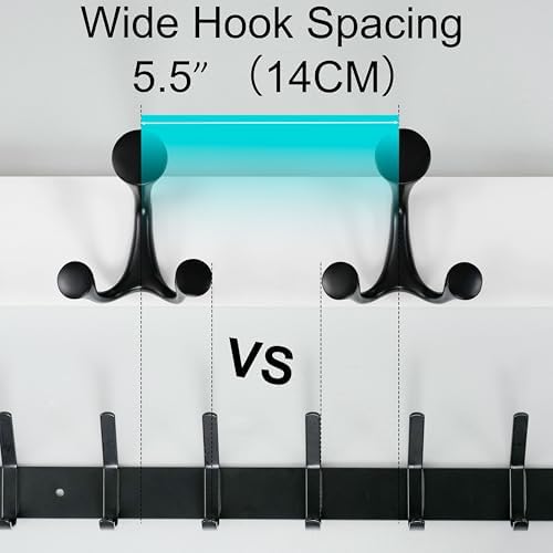 WEBI Coat Rack Wall Mount,43" Solid Wood Coat Hooks Wall Mounted Coat Hanger,16" Hole to Hole,Heavy Duty Hook Rack Rail,8 Triple Hooks for Hanging Coats,Jacket,Clothes,Hat,Backpack,White - Image 4