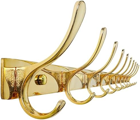 SKOLOO Wall Mounted Coat Rack - 10 Hooks, Heavy Duty, Stainless Steel, Metal Wall Hangers, Sturdy Coat Hooks for Hanging Coats, Jacket, Clothes, Hat, Bright Gold by SKOLOO