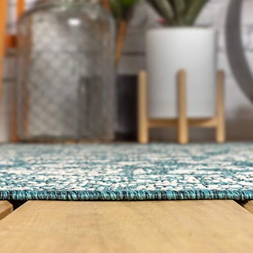 JONATHAN Y Weave Floral Indoor Outdoor Round Area Rug 6 Ft Teal/Gray, Tela Bohemian Textured for Backyard, Patio, Porch, Easy-Cleaning, High Traffic, Pet-Friendly, Non-Shedding (SMB100C-6R) - Image 6