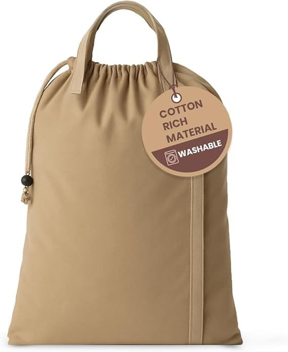 LFH Home Large Premium Cotton Rich Canvas Laundry Bag with Drawstring and Handles Heavy Duty, Multi-Use, and Washable for Home, Travel, College or Storage 28x40 (Pack of 2)-Beige by LFHHomePrivateLimited
