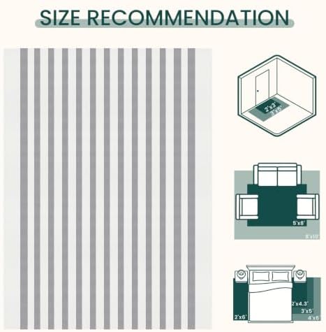 KOZYFLY Striped Rug 4x6 ft Cotton Woven Front Door Rugs, Gray and White - Image 3
