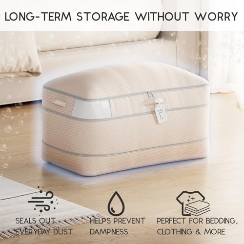 Homsorout Compression Storage Bags for Comforters - 4 Pack Long Large 100L Compression Bags, 3-Layer Washable Ultra Space Saving Self Comforter Storage Bag for Blankets, Sheets, Clothes, Beige - Image 4