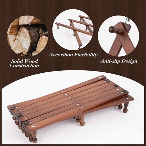 SCUNDA Accordion Wall Hanger with 20 Hooks, Expandable Wall Hat Display Rack, Wooden Wall Hook for Coat, Hats, Baseball Caps, Coffee Mug, Jewelry(Brown) - Image 2