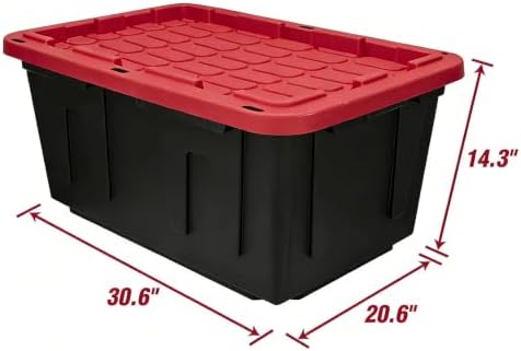 27 Gallon Heavy Duty Plastic Storage Bins with Lids, Black & Red (6) - Image 4