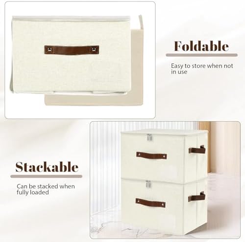 ANMINY Storage Box Fabric Bins with Zipper Lid, 15"x10"x10" Beige 3PCS - Image 5