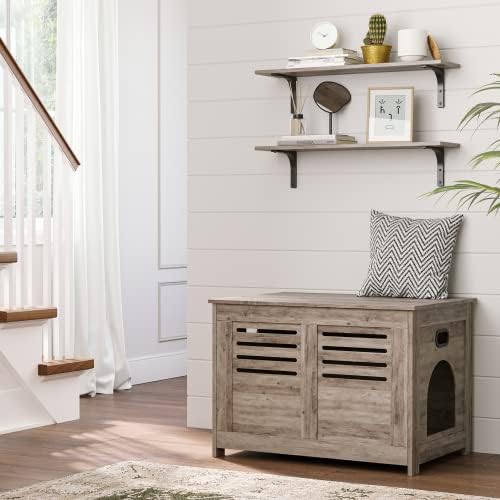 DINZI LVJ Long Wall Shelves, 31.5Inch Wooden Wall Mounted Shelves, Set of 2 - Image 2