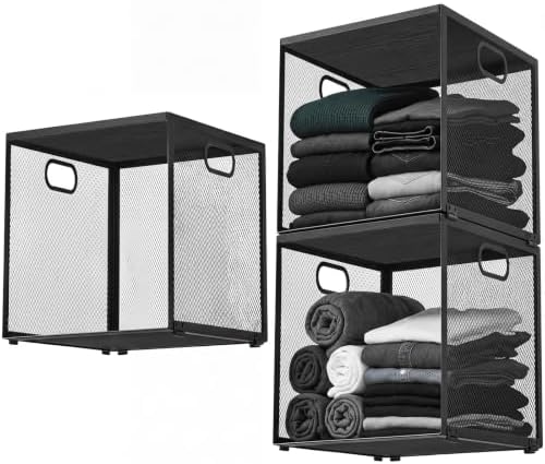 AceOrbit 3 Pcs Stackable Closet Storage Bins 12"x12"x12" Black by Unknown