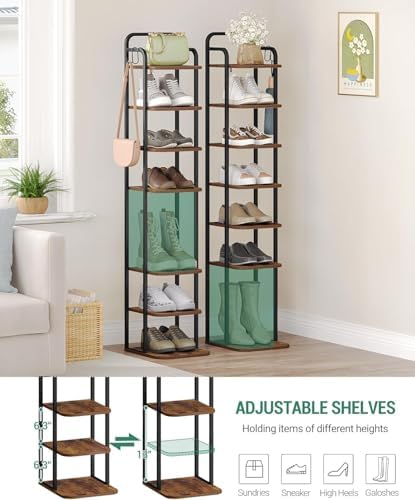 Hzuaneri 8 Tiers Vertical Shoe Rack, Tall Shoe Shelf with 2 Hooks - Image 4