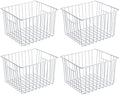 Slideep Freezer Baskets Storage Basket Organizers, Deep Wire Farmhouse Bins Container with Handles for Kitchen, Pantry, Cabinet, Car, Bathroom Pearl White, 4 Pack by WelcometotheSlideep