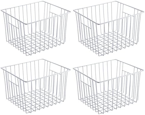 Slideep Freezer Baskets Storage Basket Organizers, Deep Wire Farmhouse Bins Container with Handles for Kitchen, Pantry, Cabinet, Car, Bathroom Pearl White, 4 Pack by WelcometotheSlideep