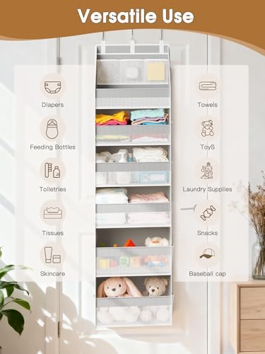 Criusia 2 Pack Over The Door Organizer, Heavy-Duty 6-Shelf Hanging Storage with 13 Mesh Pockets, 55lbs Capacity Behind The Door Storage for Nursery, Bathroom, Bedroom, and Dorm, Grey - Image 6