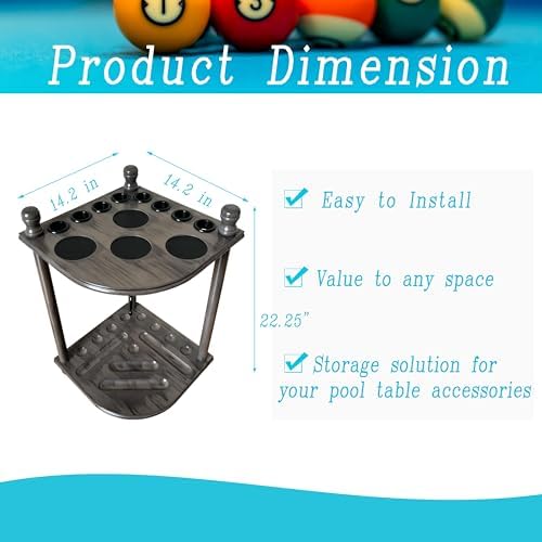 Pool Cue Rack Hold up to 8 Sticks & Billiard Accessories. Floor Stand Pool Cue Stick Holder Made of 100% Solid Hardwood.(GREY) - Image 4