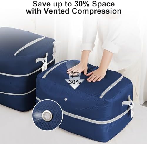 Comforter Storage Bag - 110L Large Capacity Blanket Storage Bags Ultra Space Saving Self Compression Organizer, Washable Compression Bags for Storage Comforter Blanket, 6-Pack, Navy Blue - Image 3