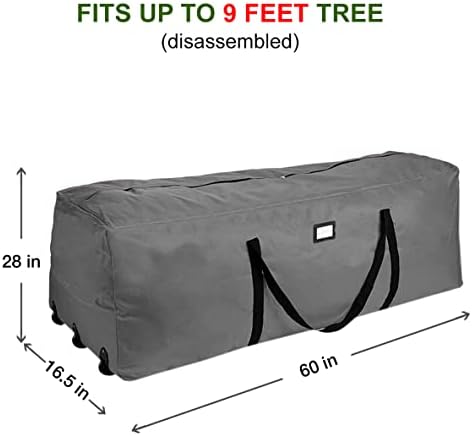 ProPik Christmas Rolling Tree Storage Bag 9 Ft. | Extra Large Heavy Duty Holiday Storage Container | 28" x16.5"x 60" | 3 Wheels & Handles Fits Up to 9 Foot Tall Disassembled Trees 600D Oxford (Gray) - Image 6