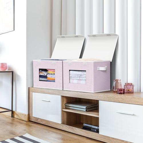 Univivi Fabric Foldable Storage Boxes with Lids, 4 Pack, Pink - Image 5