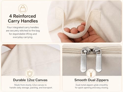 DoYiKe Soft Large Canvas Comforter Storage Bags with Four Carrying Handles and Clear Window, Closet Organizer for Clothing, Blankets Sheets Pillows and Bedding, 80L, 6 Pack, White - Image 7