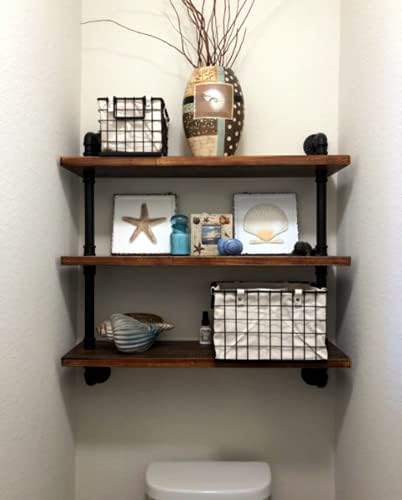 DR.IRON Industrial Pipe Shelving 3 Tiers Wall Mount, Rustic Storage Shelves, Retro Bathroom Shelving (Black, 32" L) - Image 7