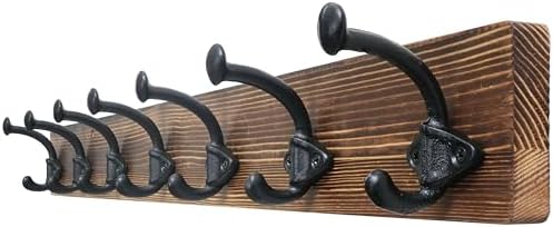 WEBI Rustic Coat Rack Wall Mount,30" Long 7 Cast Iron Coat Hooks Wall Mounted,Heavy Duty Farmhouse Wood Coat Hanger Wall Antique Vintage Hooks for Hanging Jacket,Clothes,Backpack,Brown by WEBI
