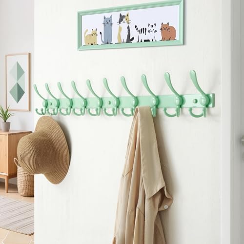 Dseap Coat Rack Wall Mount 37 Inch, Heavy Duty 12-Gauge Base vs Flimsy 1mm, Double-Thick Solid Anti-Snap Hooks, 16” Stud-Mount, Stainless Steel 10-Hook Hanger for Closet Entryway, Green - Image 4