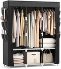 VTRIN Portable Closet for Hanging Clothes 52 Inch Wide Portable Wardrobe Closet with Cover, 6 Storage Shelves and 3 Hanging Rod, Diameter 19mm Metal Pipe, Sturdy Closet for Bedroom, Black by VTRIN