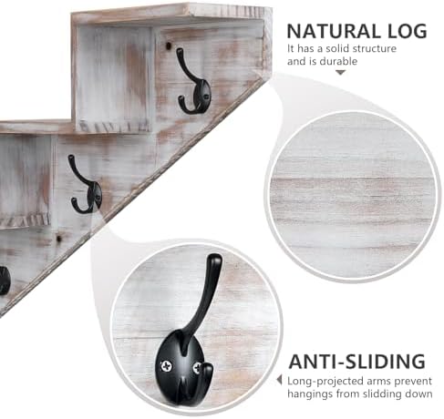 Hookmous Coat Rack Wall Mount with Shelf, White Wall Shelf with Hooks, Sturdy​​ Wooden Rise Staircase Shelves, Space-Saving Decorative Organizer for Entryway, Mudroom, Hallway, Living Room, Bedroom - Image 7
