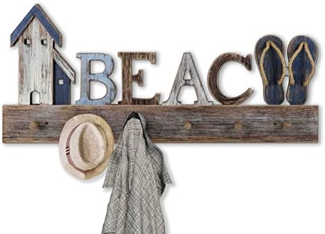 SAILINGSTORY Beach Sign Coat Rack Wall Mounted Coat Hanger Beach Decor by HOMEDECORSAILINGSTORY