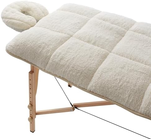 Saloniture Fleece Reversible Quilted Massage Table Pad & Face Cradle Set - Soft and Comfortable 1/2" Thick Facial Bed and Headrest Cover - Natural by Saloniture