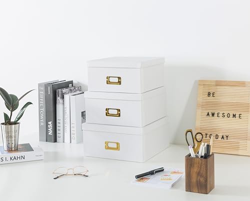 Soul & Lane - White and Gold Decorative Storage Boxes with Lids, Set of 3 - Image 2