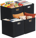 Posprica 3X Thicker Collapsible Storage Bins,13×15x13 Foldable Storage Cube Boxes Fabric Drawer for Closet Shelf Cabinet Bookcase, set of 4 (Pure Black) by Posprica