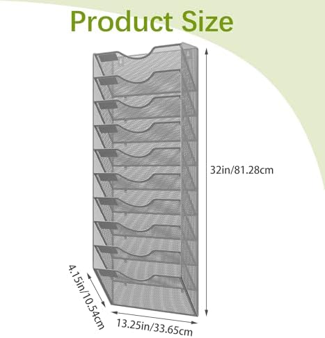 EasyPAG 10 Pocket Mesh Wall File Organizer, Hanging Paper Folder Holder with Classify Label, Vertical Wall Mount Mail Organizer for Office Home Classroom, Silver - Image 4