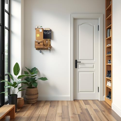 Key Holder Wall Mount with Drawer and Mail Organizer, Natural Wood - Image 5