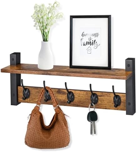 Sorbus Coat Rack Wall Mount with Shelf (Rustic Brown, 24 Inch) by Sorbus