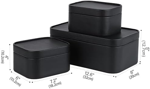 HofferRuffer Faux Leather Decorative Storage Boxes, Dust proof Storage Shelf Baskets with Lids Trays, Storage Bins Memory Box Organizer for Home, Office, Jewelry & More, Set of 3 (Black) - Image 2