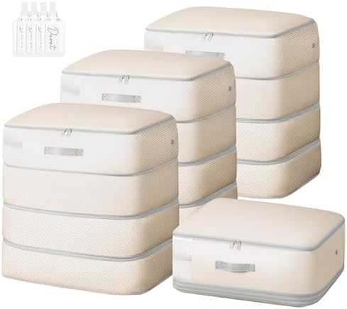 Comforter Storage Bag - 130L Large Capacity Blanket Storage Bags 4-Layer Ultra Space Saving Self Compression Organizer, Washable Compression Bags for Storage Comforter Blanket, 4-Pack, Beige by EasortmPackingCubes