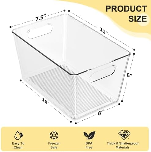 8 Pack Large Clear Plastic Storage Bins, Kitchen &Pantry Organizer - Image 2
