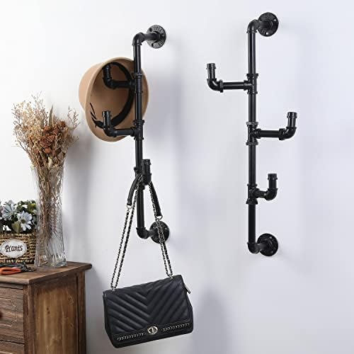 MyGift Wall Mounted Industrial Black Metal Vertical Hat and Coat Rack with 3 Adjustable Arm Hooks, Entryway Organizer Coat Hooks, Set of 2 - Image 3