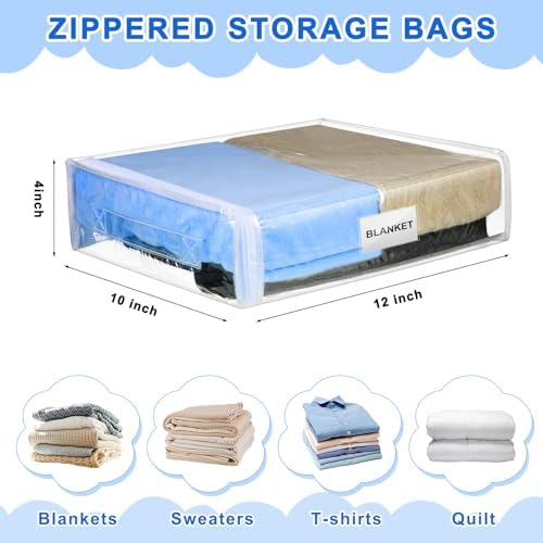 Kenning 20 Pcs Clear Zippered Storage Bags, Sheet, White, 12 x 10 x 4 Inch - Image 2