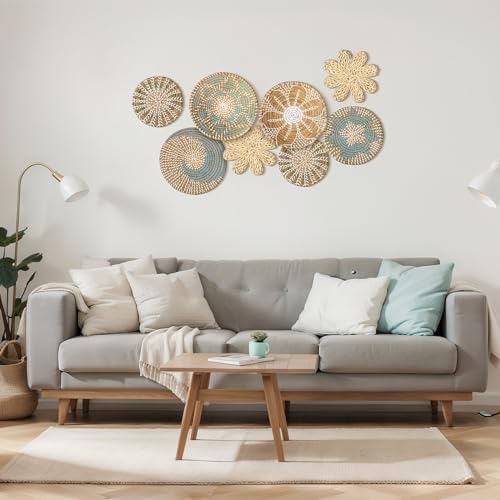 Xuhal 8 Pcs Boho Wall Basket Decor Decorative Bulrush Woven Basket Wall Decor Rustic Farmhouse Hanging Baskets for Kitchen Rustic Home Summer Decorations - Image 4
