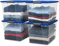 HOMZ 4-Pack Secure Latch, Clear Plastic Storage Organizer Bins, 64 Quart, Blue Lid - Stackable Container Boxes for Bedroom, Bathroom, Garage, and Office Organization by Homz