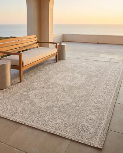 Rugs.com - Outdoor Aztec Rug – 5' 3 x 8' Light Gray Indoor/Outdoor Rug – Easy-Clean for Patios, Decks, and Porches - Image 6