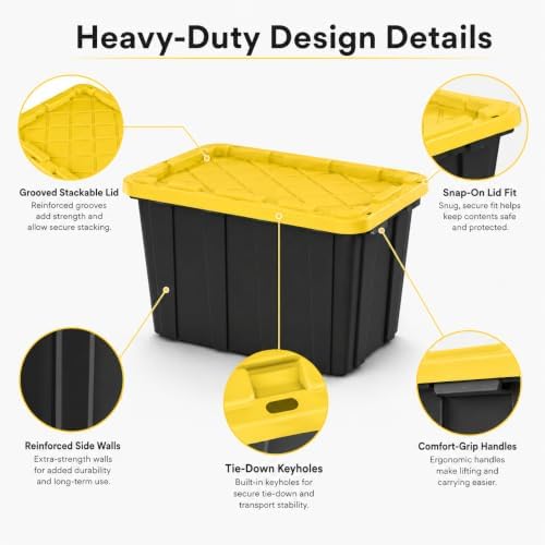 6-Pack 27Gal Stackable Storage Bins with Lids, Heavy Plastic, Black Yellow - Image 6