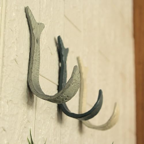 Zeckos Set of 3 Flipping Fish Wall Hooks, 4 Inch Blue Gray White Cast Iron - Image 5