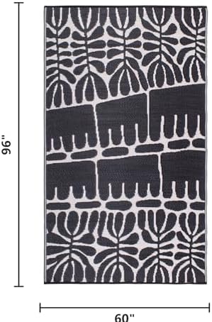 Fab Habitat Outdoor Rug - Waterproof, Fade Resistant, Crease-Free - Premium Recycled Plastic - Tribal, Black & White - Large Patio, Deck, Sunroom, Camping, RV - Serowe - Black - 5 x 8 ft - Image 2