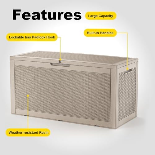 170 Gallon Resin Deck Box, Lockable Waterproof UV‑Resistant Outdoor Storage Outside Bench for Patio Porch, Pool Floats, Garden Tools & Cushions, Grey - Image 5