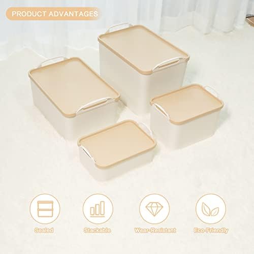 ANMINY White Plastic Storage Bins Baskets with Lids, 5-Pack, 2M+3S - Image 5