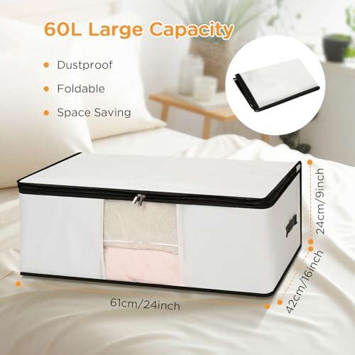 Cozary Pack of 3 60 L Underbed Storage Box, Foldable Storage Bag with Lid and Clear Window, Underbed Storage Bag with Handle for Blankets, Bedding, Clothes - Image 2